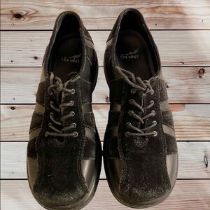 Dansko Women's 37 Folly Striped Suede Leather Lace Up Oxford Comfort Shoe Black